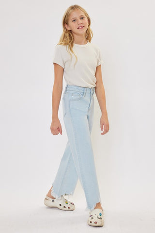 Girls High Rise Wide Leg Distressed Jeans