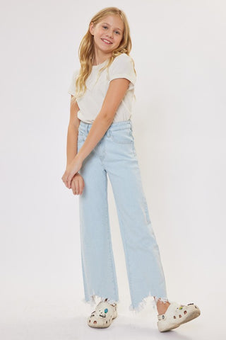 Girls High Rise Wide Leg Distressed Jeans