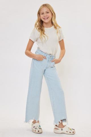 Girls High Rise Wide Leg Distressed Jeans