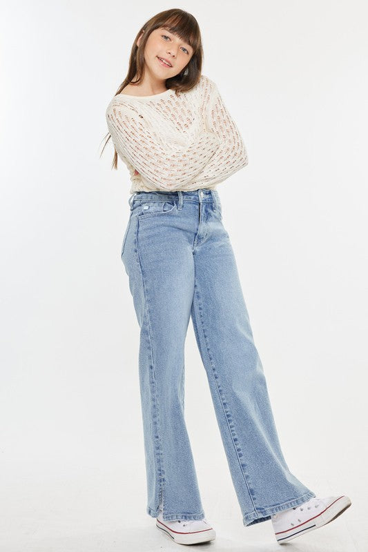 Girls High Rise Wide Leg Jeans