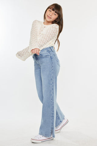 Girls High Rise Wide Leg Jeans