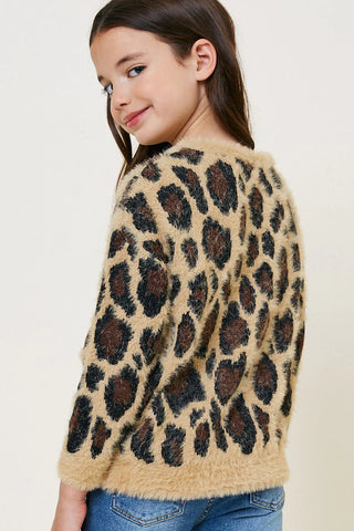 Girls Leopard Mohair Pullover Sweater