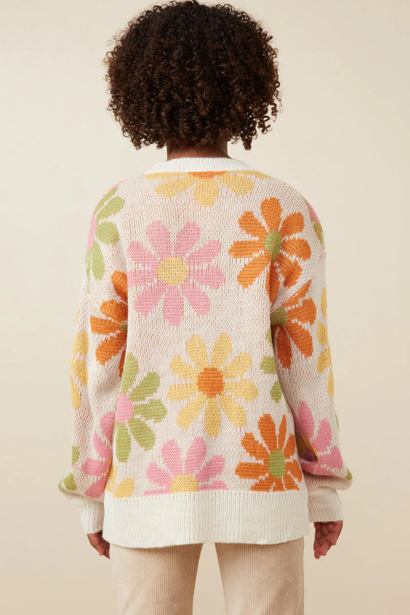 Girls Retro Daisy Knit Pullover Sweater