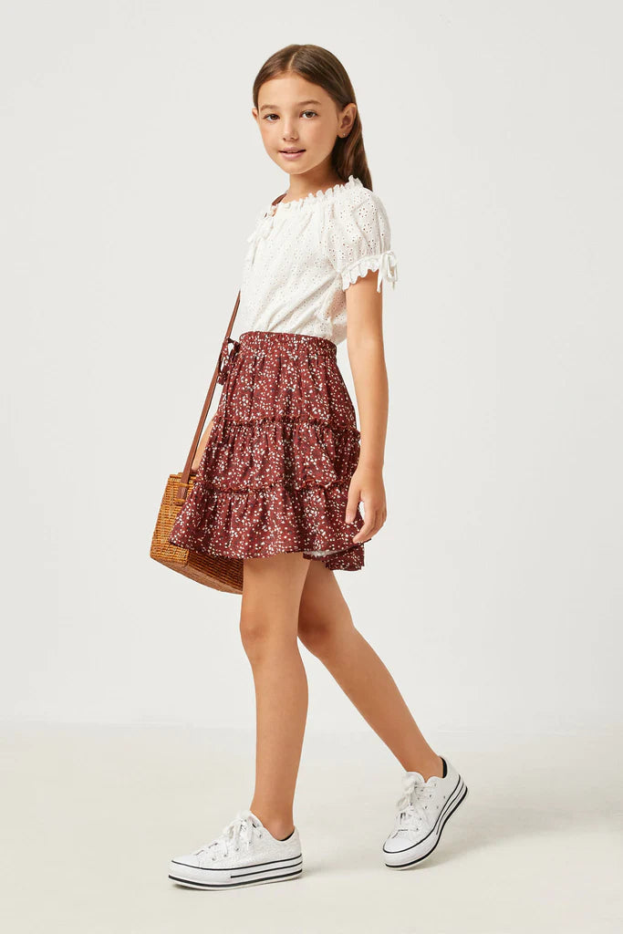 Girls Ruffle Tiered Drawstring Mini Skirt