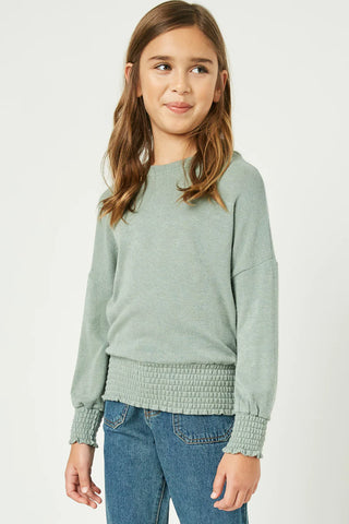 Girls Smocking Detailed Knit Top