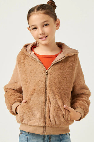 Girls Soft Fleece Hooded Zip Up Jacket