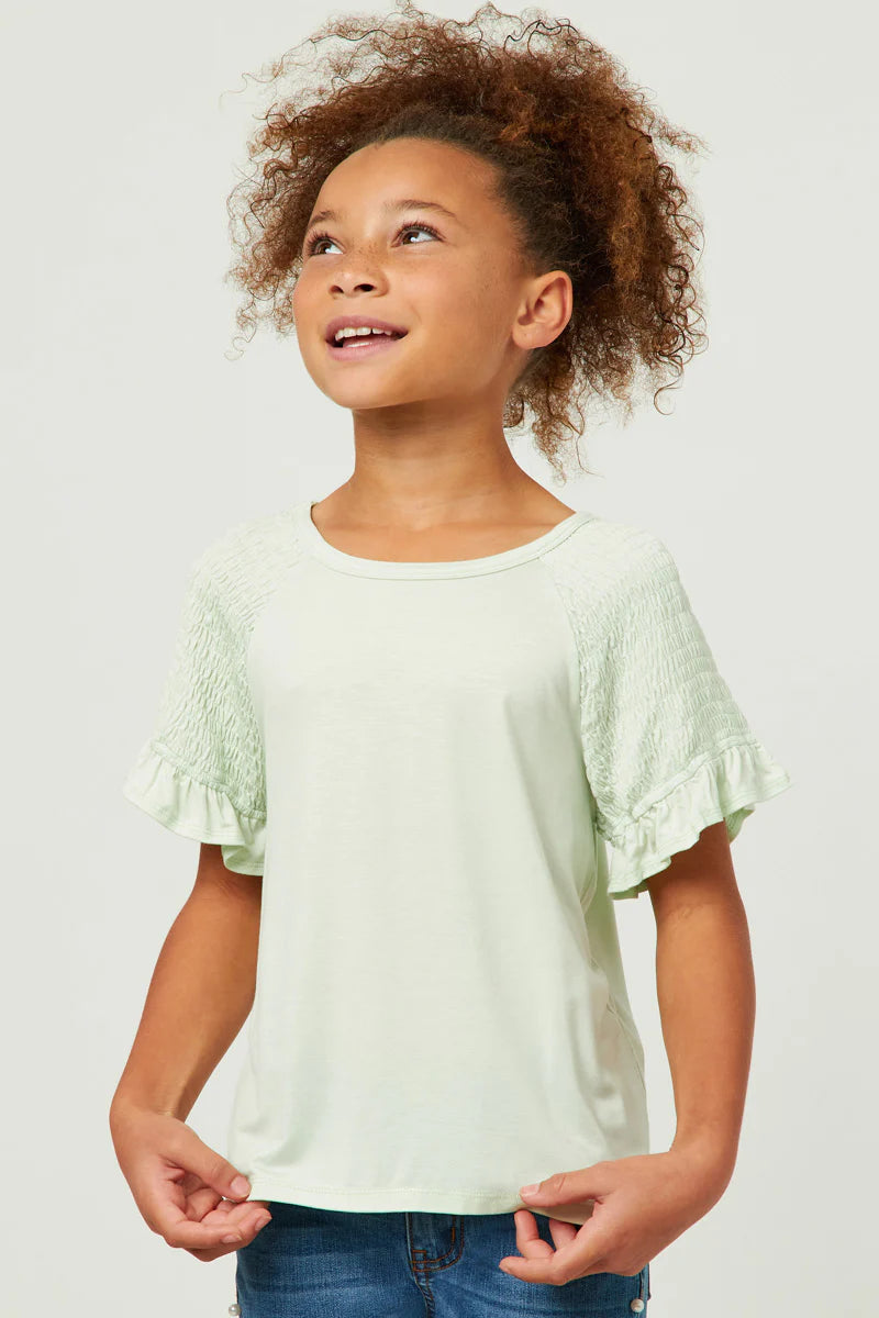 Girls Smocked Shoulder Ruffle Sleeve Top