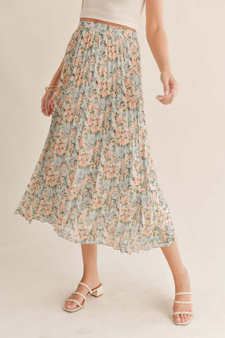 Green Thumbs Pleated Midi Skirt