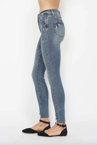 High Waist Tummy Control Vintage Wash Hem Jean