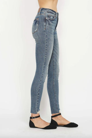 High Waist Tummy Control Vintage Wash Hem Jean