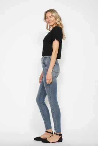 High Waist Tummy Control Vintage Wash Hem Jean