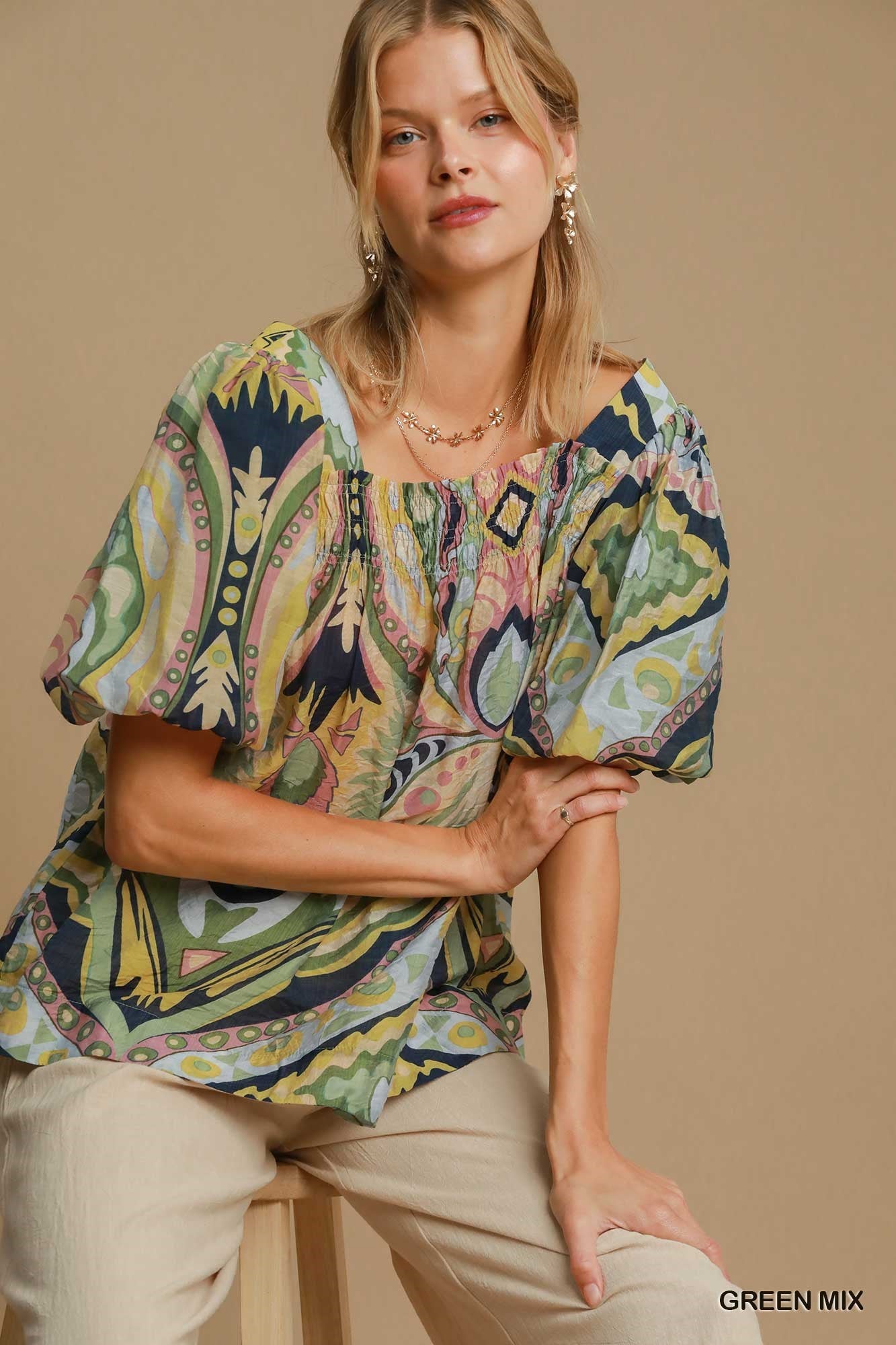 Abstract Print Resort Blouse