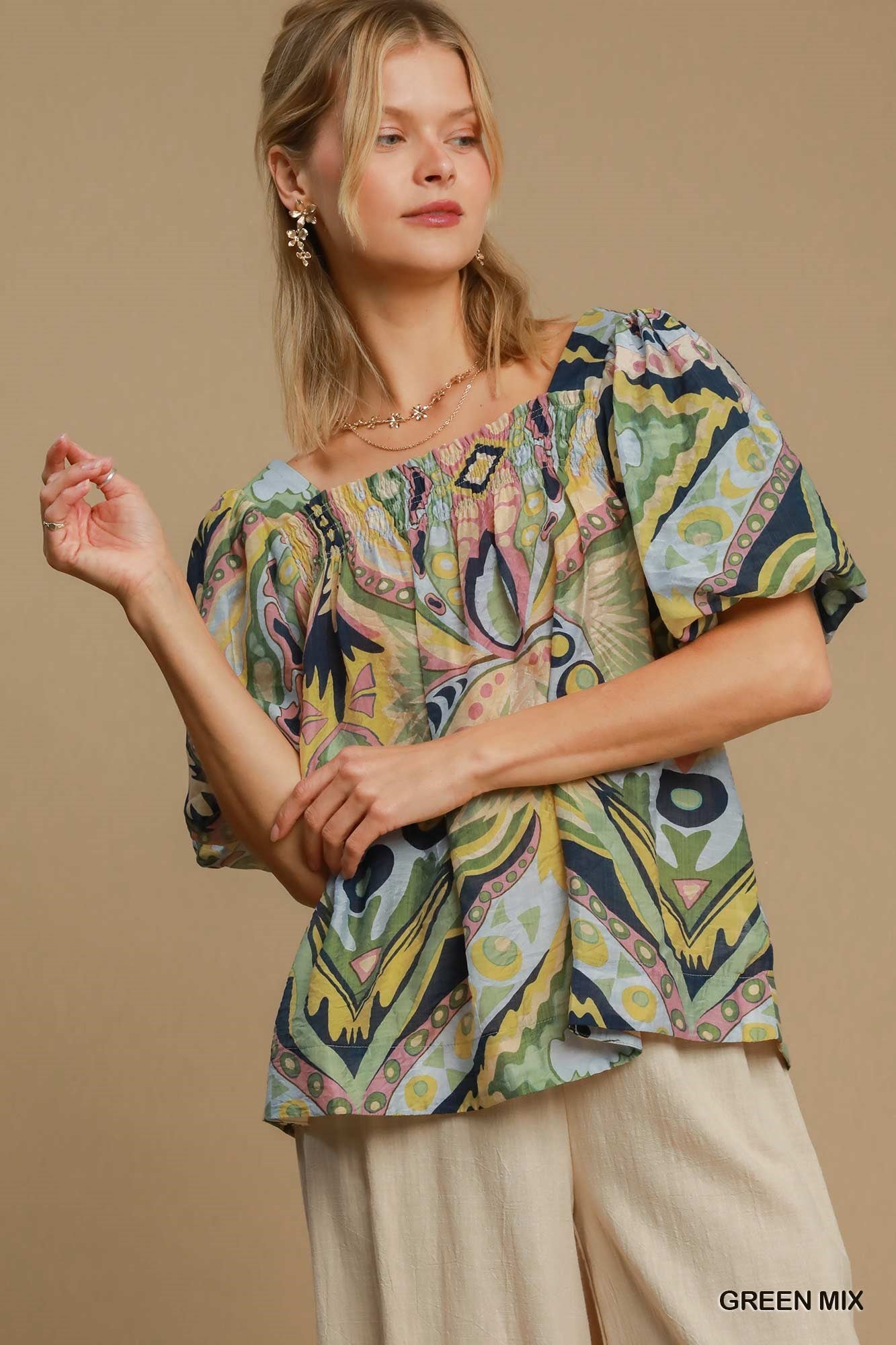 Abstract Print Resort Blouse