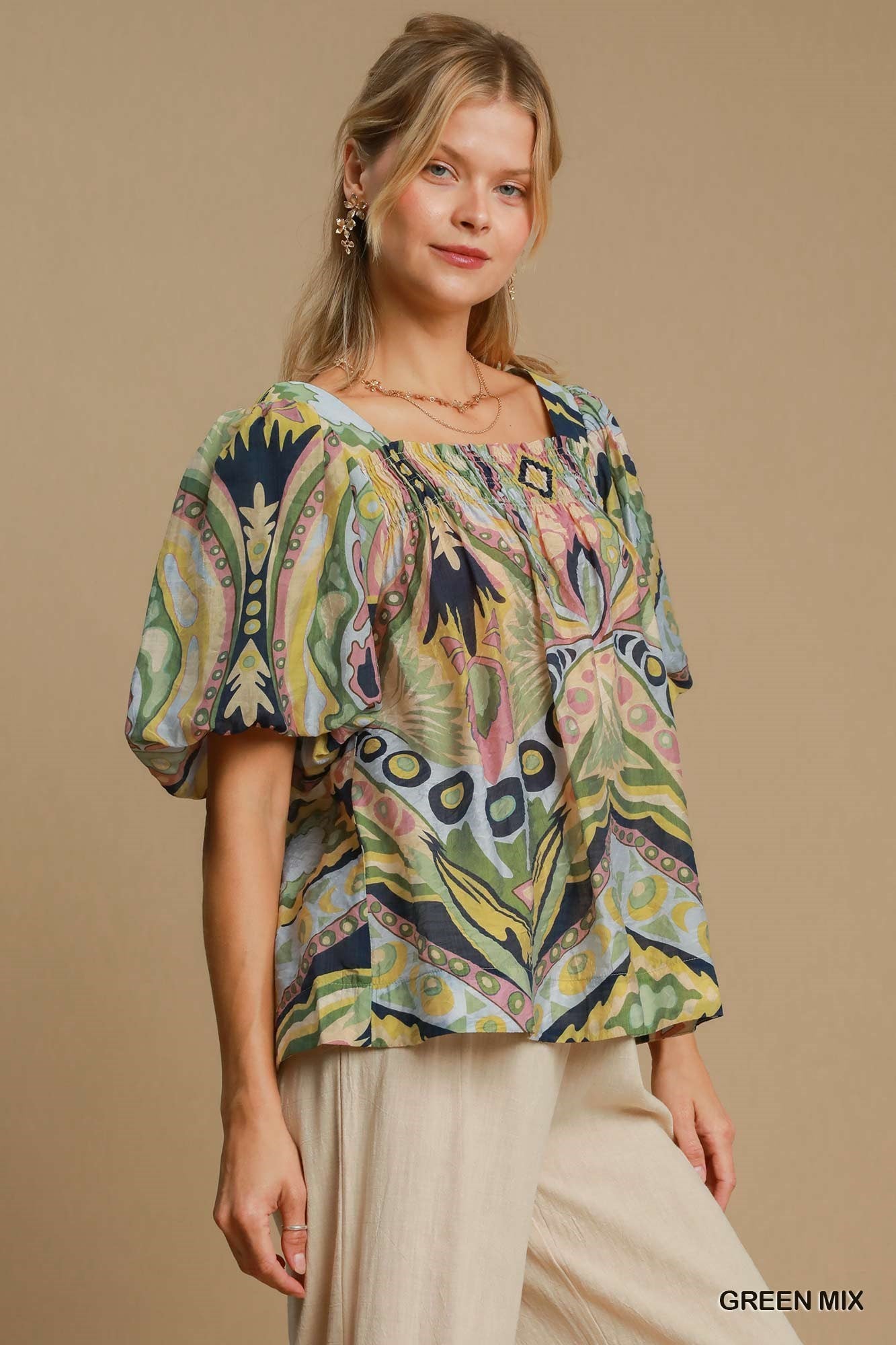 Abstract Print Resort Blouse