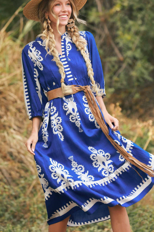 Cobalt Two Tone Abstract Midi Dress