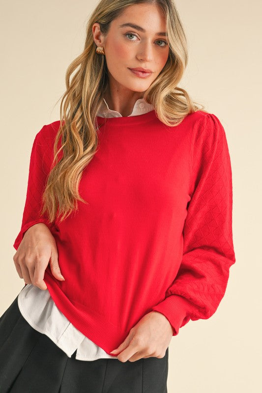 Pointelle Sleeve Sweater