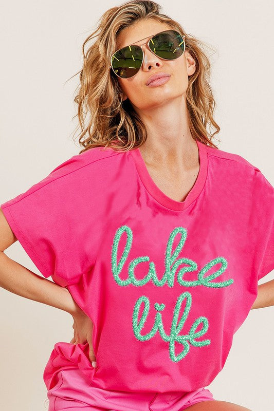 Lake Life Metallic Letter Top