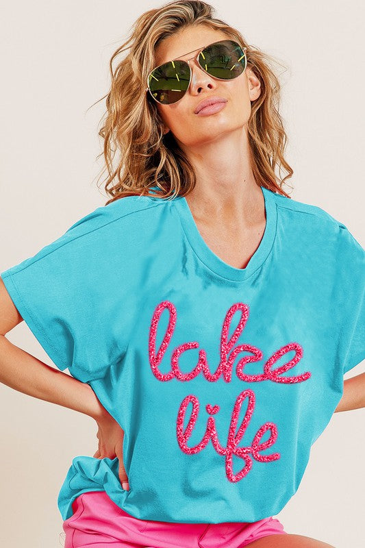 Lake Life Metallic Letter Top