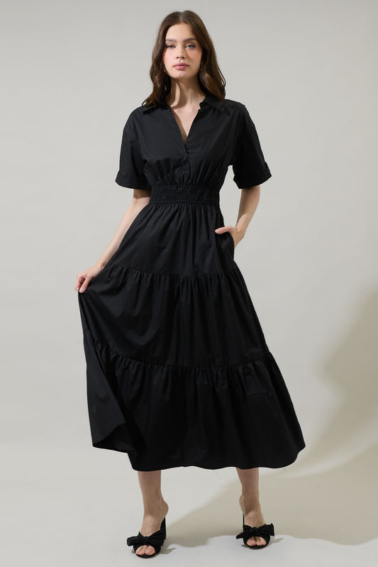 Milah Tiered Collared Maxi Dress