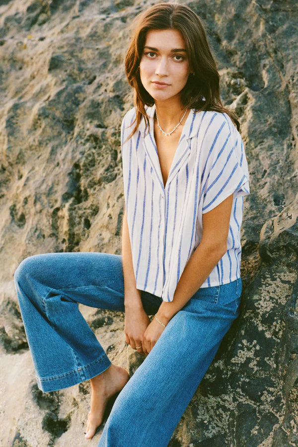 Parallel Striped Linen Top