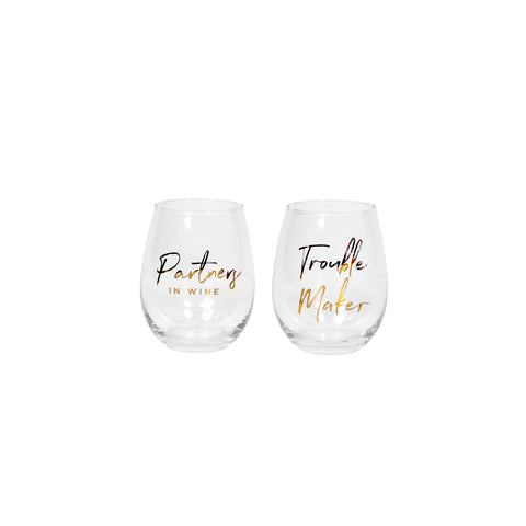 Partners In Wine Stemless Wine Glass Set Of 2