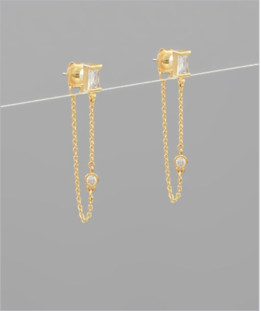 Pave Fine Chain Drop Earrings