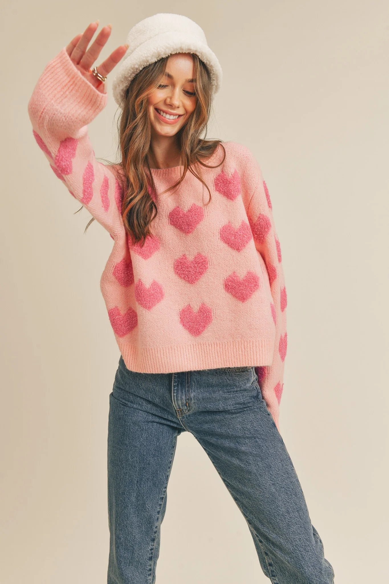 Pink Fuzzy Heart Sweater