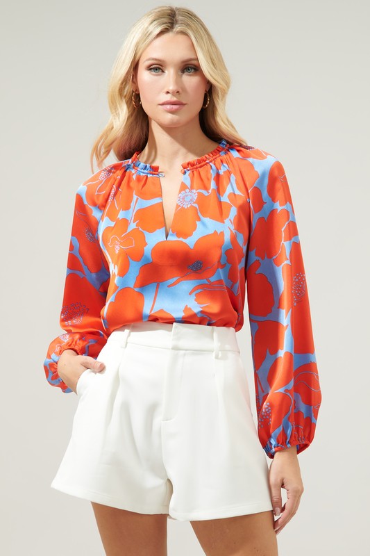 Jovie Split Neck Satin Blouse