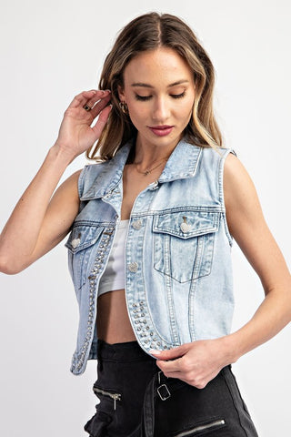 Rhinestone Heart Denim Vest