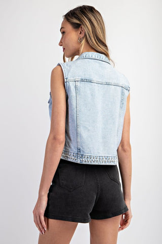 Rhinestone Heart Denim Vest