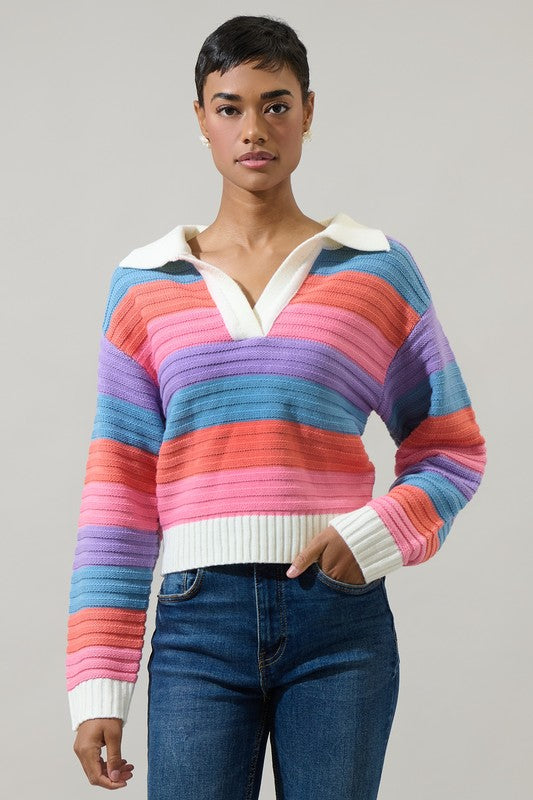 Roselin Striped Collared Sweater