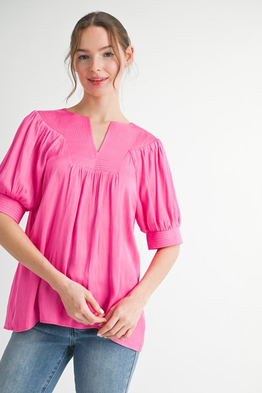 Satin Voluminous Sleeves Top