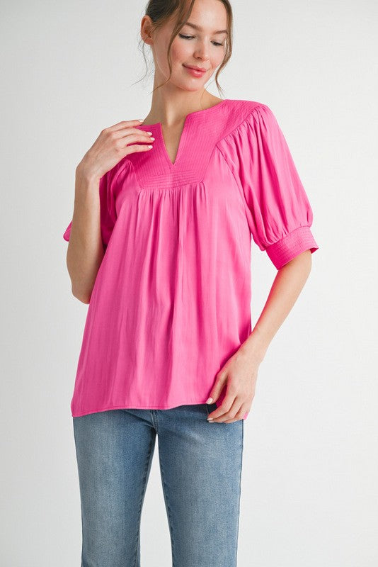 Satin Voluminous Sleeves Top