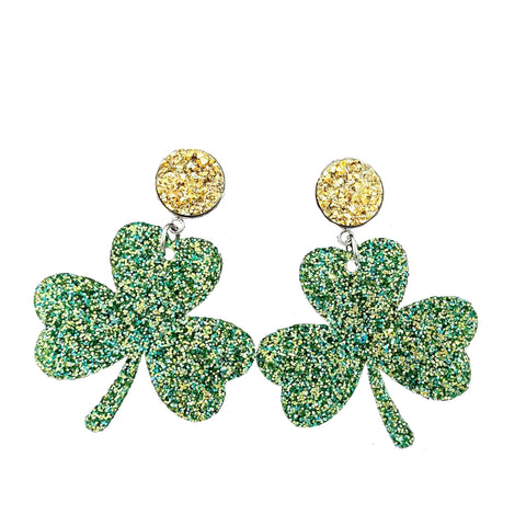 Gold & St. Paddy Acrylic Glitter Shamrock Dangles