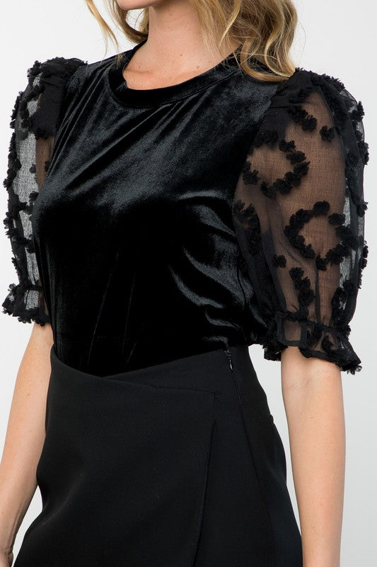 Sheer Sleeve Velvet Top