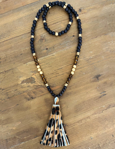 Leopard Hair on Hide Tassel Necklace