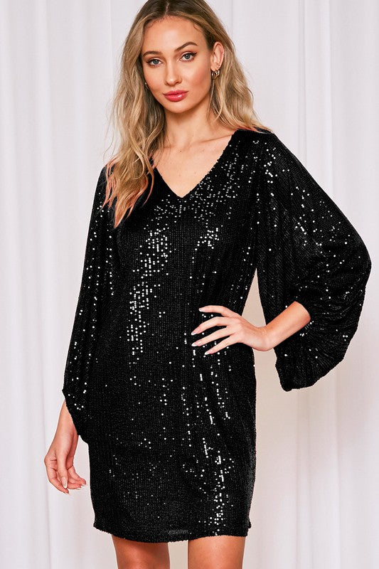 V Neck Sequin Dress