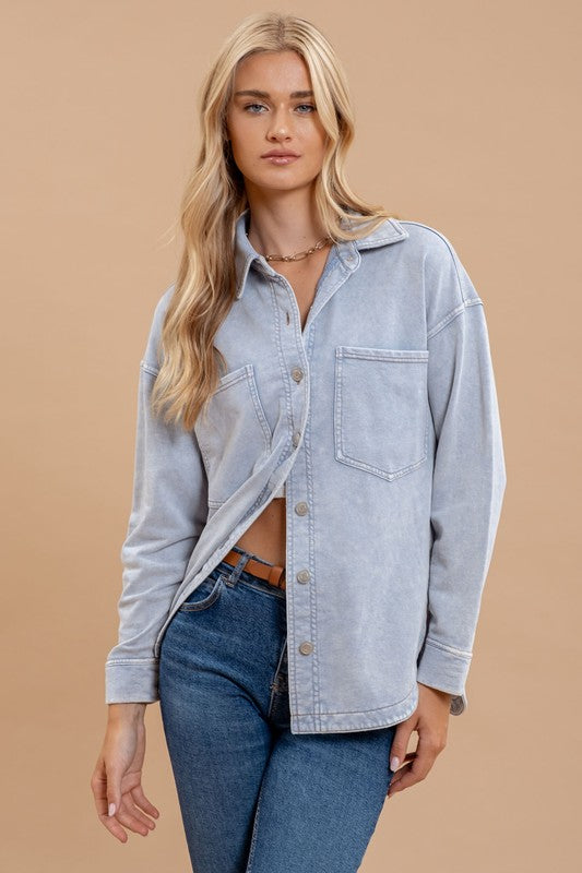 Washed Chambray Button Down Top