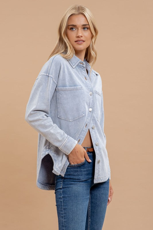 Washed Chambray Button Down Top