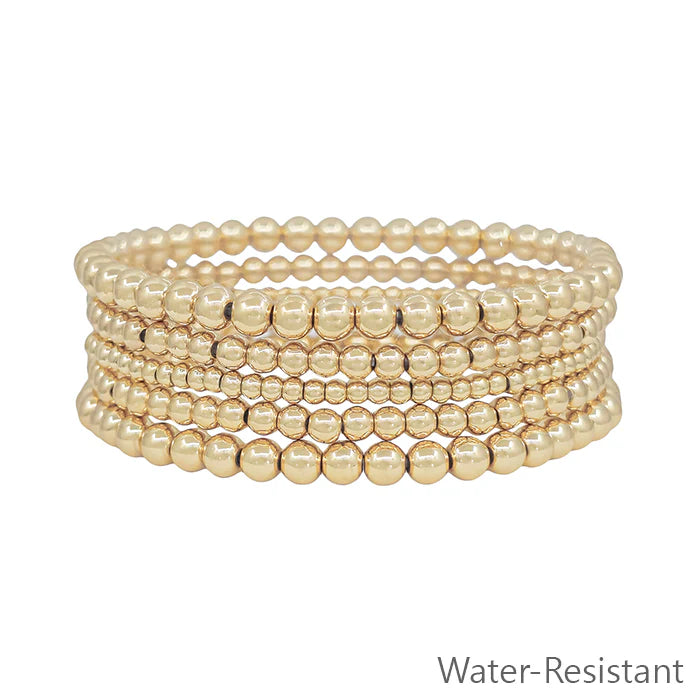 Water Resistant Gold Beaded Bracelets Set of 5