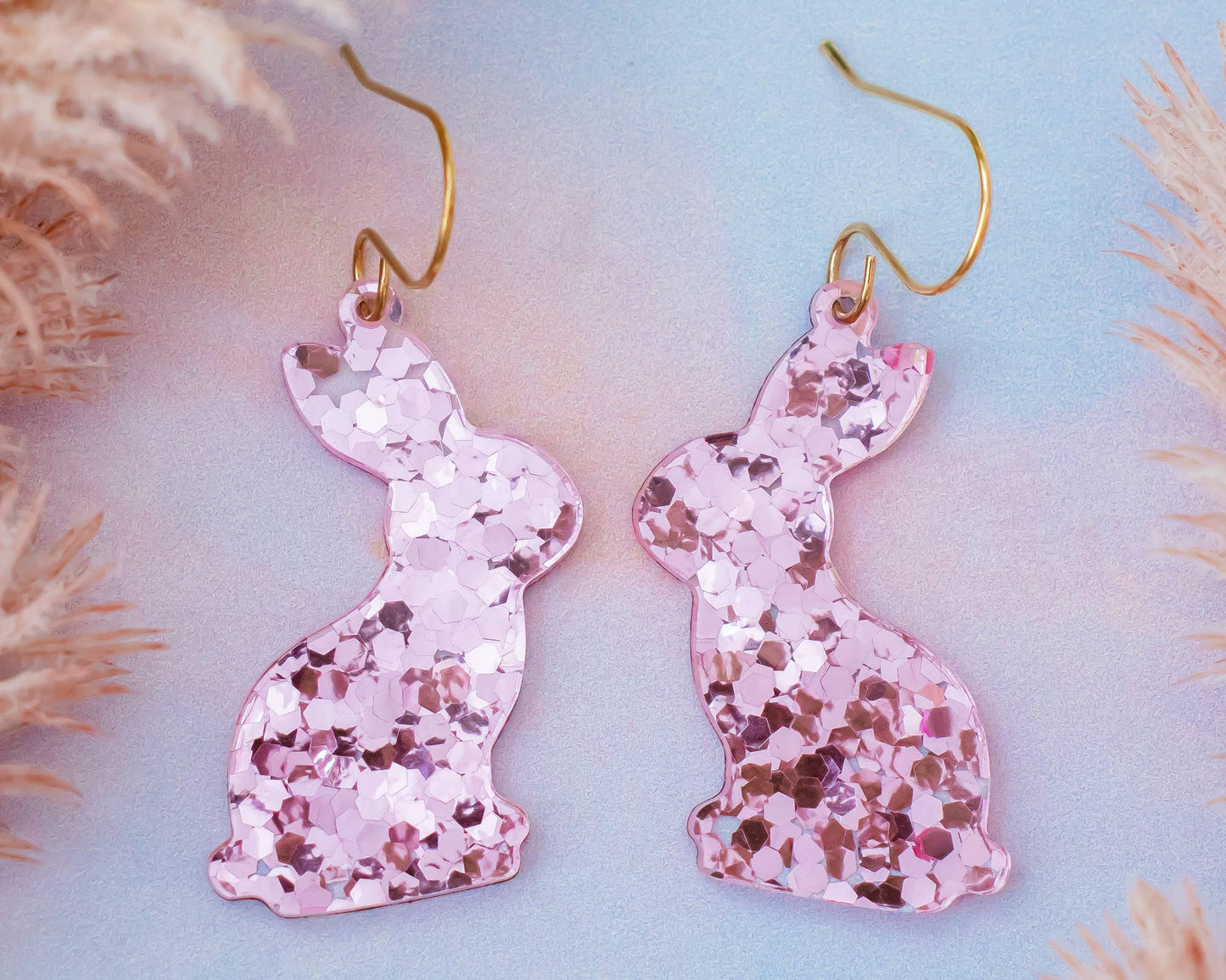 Pink Sequin Rabbit Glitter Dangles