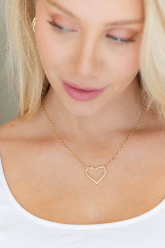 Pave Heart Statement Pendant Necklace