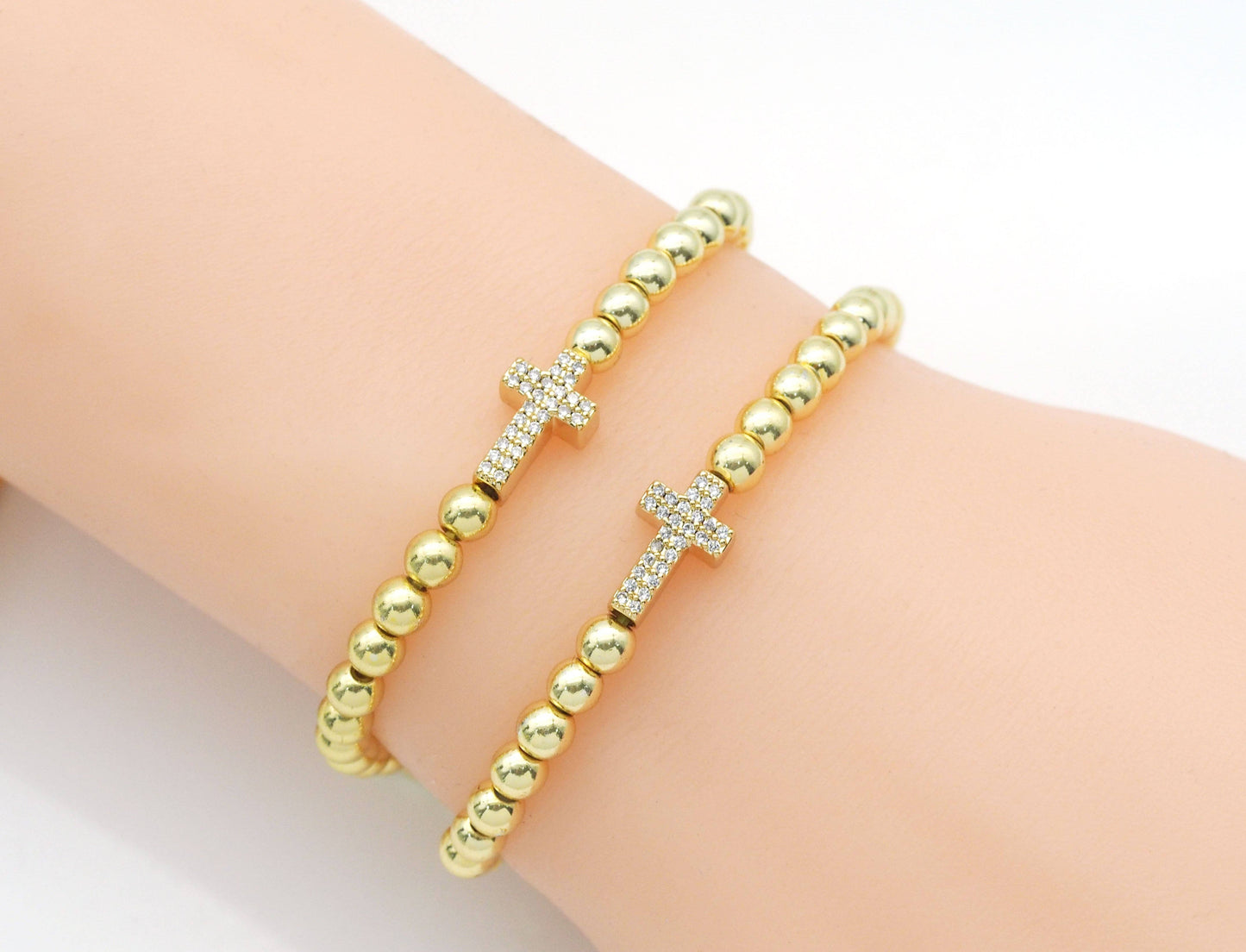 Gold Filled CZ Cross Stretch Bracelet