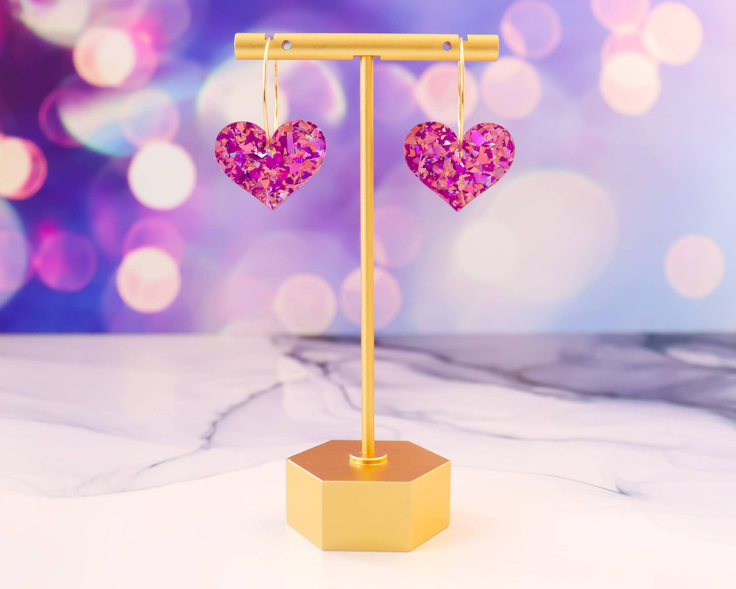 Glitter Heart Hoop Earrings