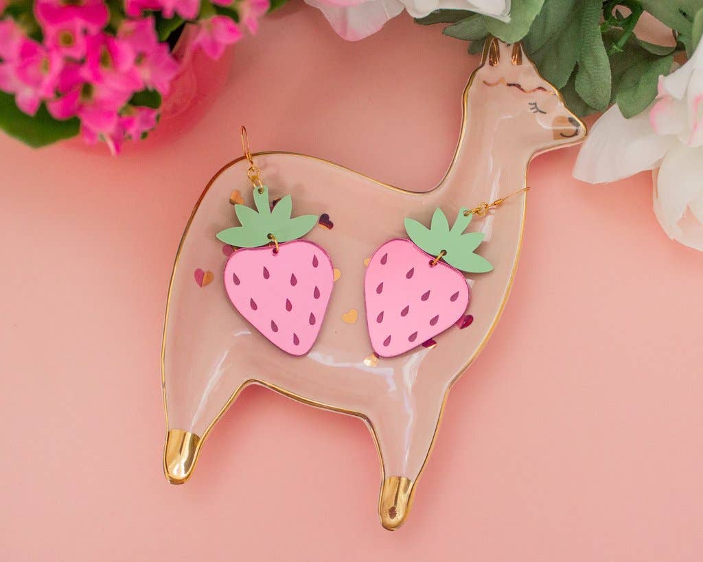 Pink Strawberry Acrylic Earrings