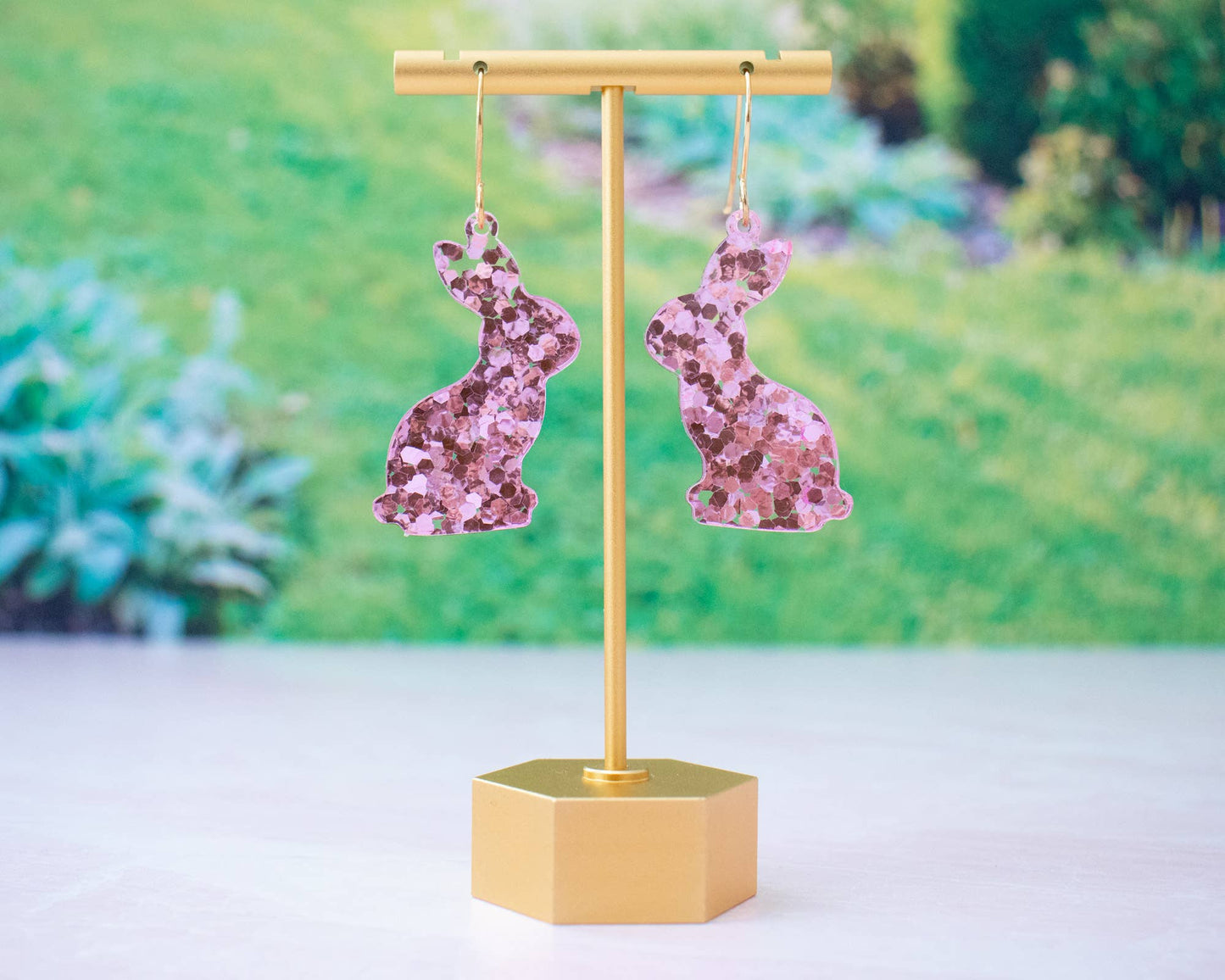 Pink Sequin Rabbit Glitter Dangles