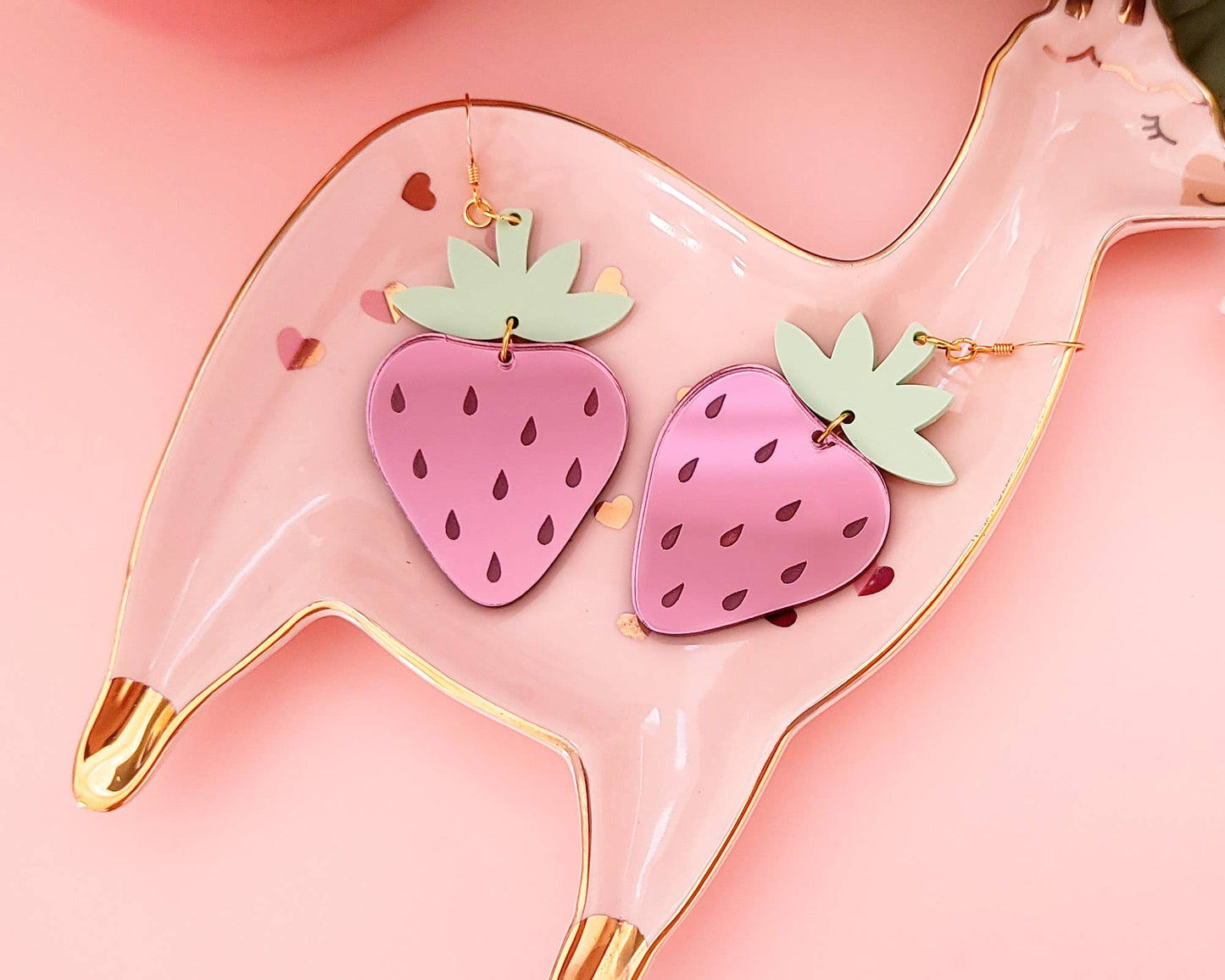 Pink Strawberry Acrylic Earrings