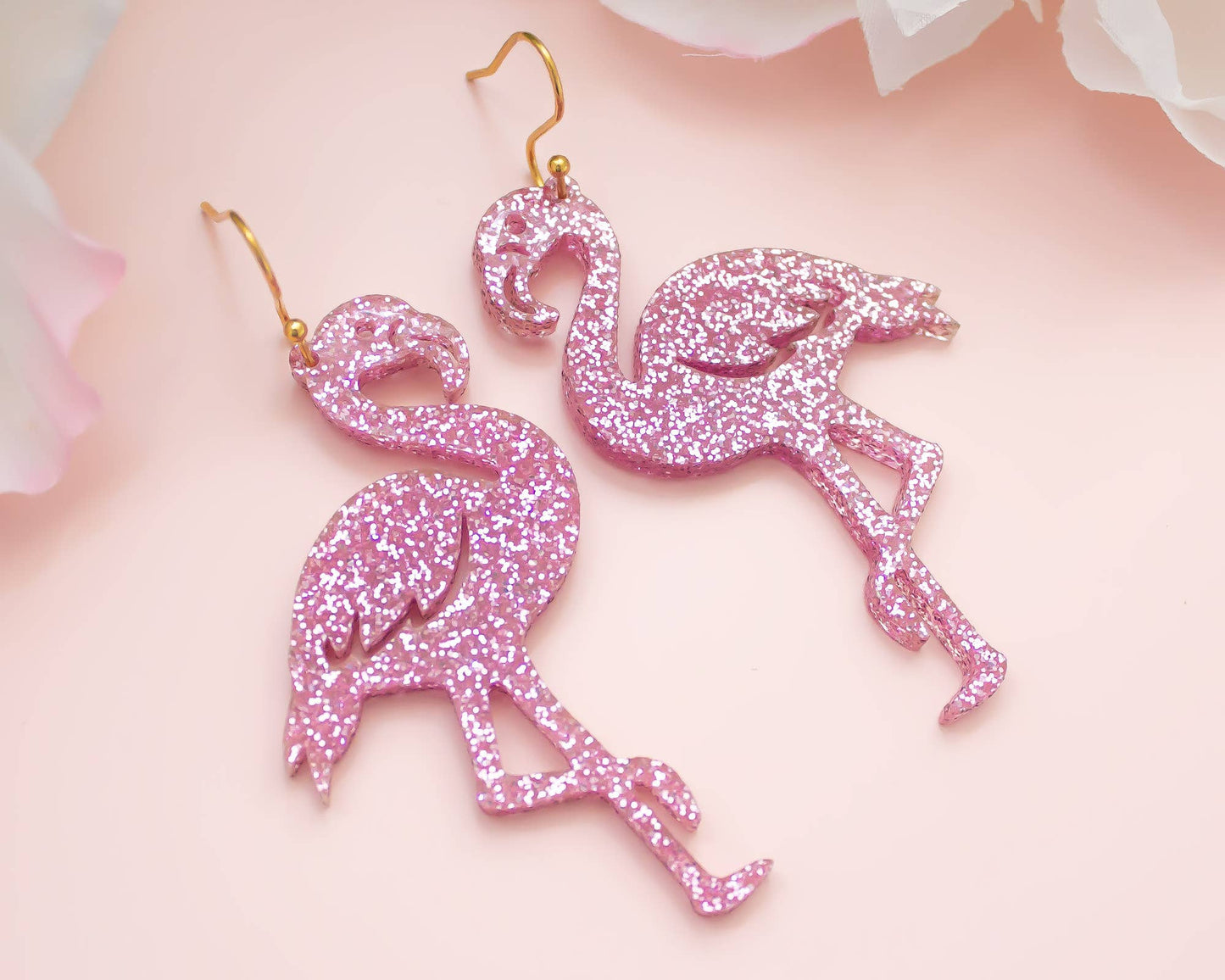 Pink Glitter Flamingo Earrings