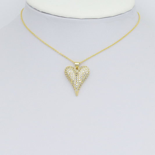 CZ Gold Arrow Point Heart Shape Charm