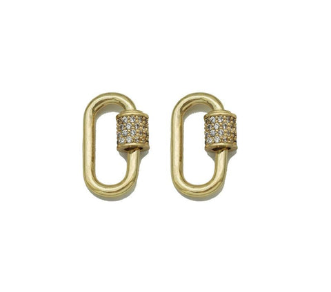 18K Gold CZ Pave Oval Shape Screw Carabiner